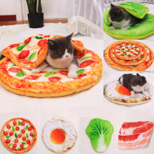 Delizioso Pizza Uova Fritte Bacon Cavolo Cinese Motivo Tappetino per Animali Rotondo Letto per Gatto Cucciolo Coperta Tappetino per Cani Letti pe