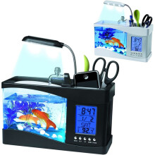 Klein Aquarium Mini Vissentank Goudvis Kom Lamp Thermometer Alarmklok LED Licht
