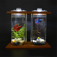 Acquario per pesci Betta con luce LED doppio glass trasparente ripiano in bambù per casa e ufficio