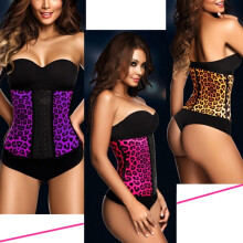 Leopard Knochen Latex Gummi Taillentrainer Körperformender Shaper Cincher Unterbrust Korsett