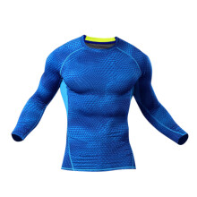 Maglietta sportiva a compressione per uomo aderente a maniche lunghe con collo a O strato base per il fitness.