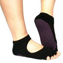 Schwarze Indoor rutschfeste Baumwoll - Yoga - Socken ohne Ferse atmungsaktiv und rutschfest