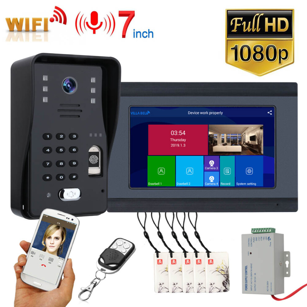 ENNIO SY709BMJLP11 7 inch Wifi Wireless Video Door Phone Doorbell Intercom System with Wired Fingerprint RFID AHD 1080P Door Access Control System