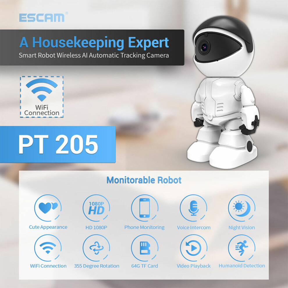 Escam Pt205 1080P Robot Ip Camera Security Camera 360 Wifi Wireless 2Mp Cctv Camera Smart Home Video Surveillance P2p Hidden Baby Monitor 6900081267276