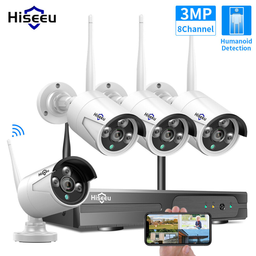 Hiseeu 8Ch Wireless Cctv System 1536P Nvr Wifi Outdoor 3Mp Ai Ip Camera Security System Video Surveillance Monitor Kit 6900085619187