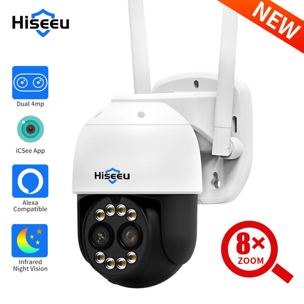 Hiseeu 8Mp 4K Ptz Wifi Ip Camera Outdoor Security Protection 8X Zoom Dual Lens Cctv Video Surveillance Camera Ai Human Detect 6909175040603