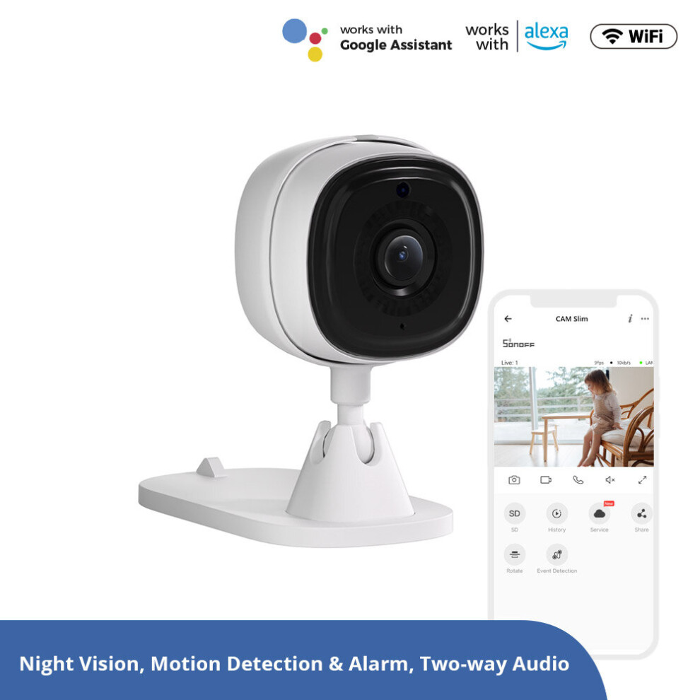 Sonoff Cam Slim Wi-Fi Smart Security Camera 1080P Hd Two-Way Audio Surveillance Automatic Tracking Motion Alarm Work With Alexa 6902106796457
