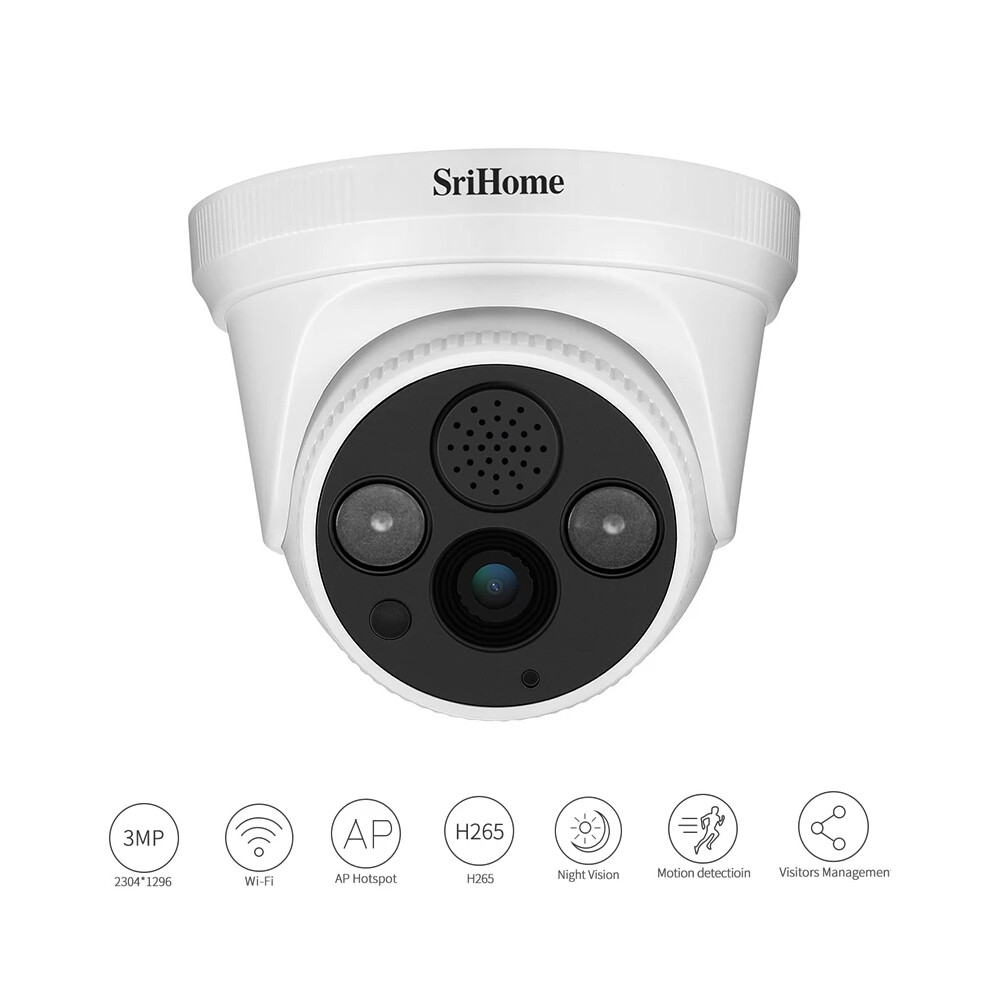Srihome Sh030 Hd 3Mp 1296 P Ip Camera H.265 Onvif Wifi Camera Ap Hotspot 3X Digital Zoom Motion Detections Alarm Security Cctv Cam 6906142863944