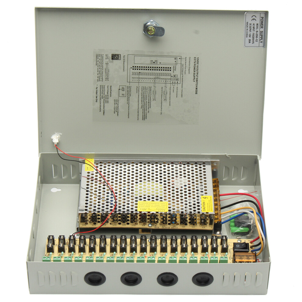 18 Channel 12V Dc Cctv Security Cameras Power Supply Distribution Switch Box Gray 791090684095