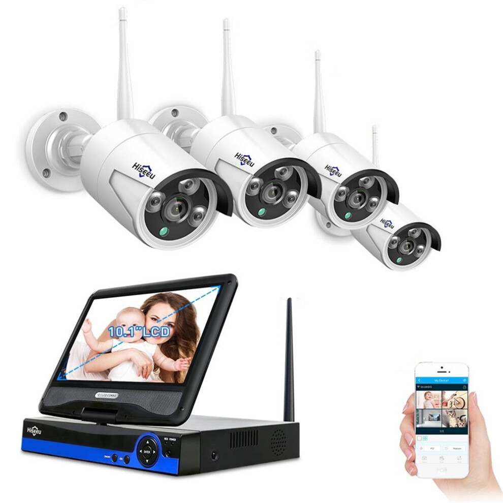 Hiseeu 10 Inch Display 4Pcs 1080P Wireless Cctv Ip Camera 8Ch Nvr Wifi Video Surveillance System 6901249897199