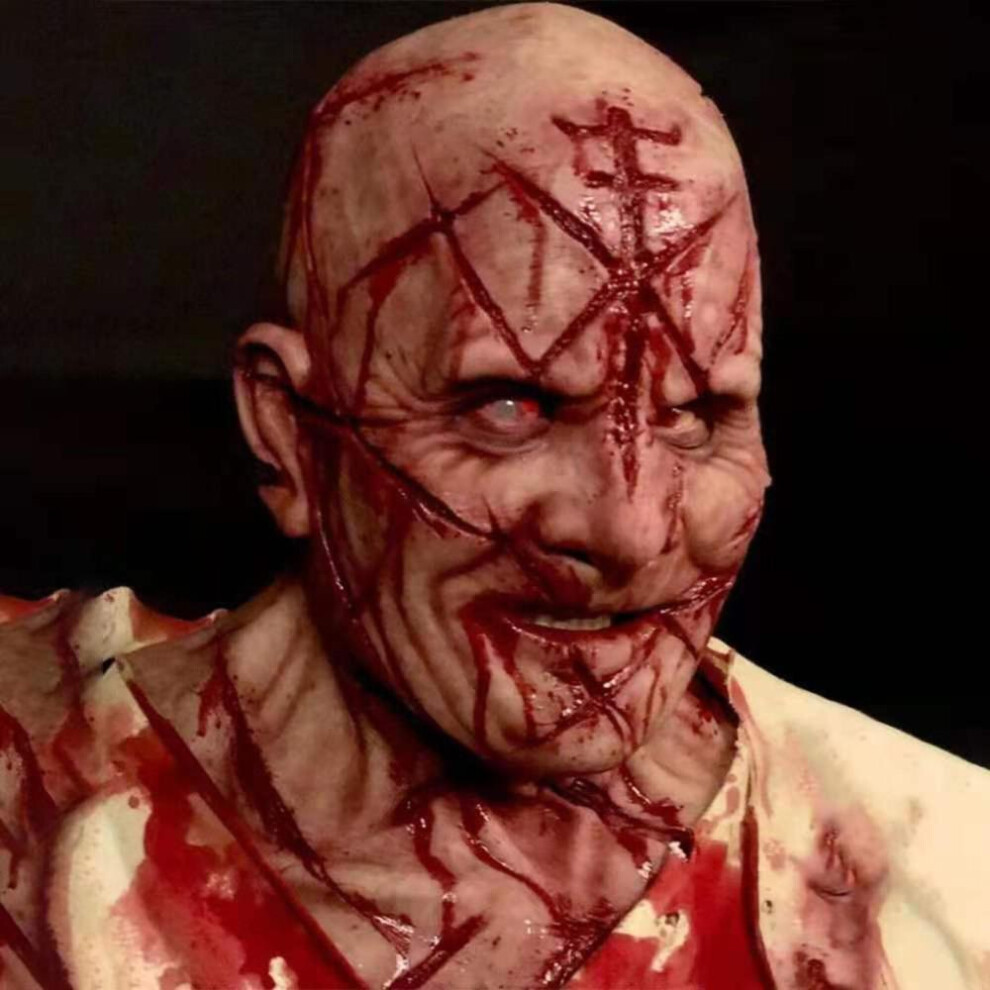 (red) New Bald Blood Scar Mask Horror Bloody Headgear 3D Realistic Human Face Headgear Halloween Party Mask Halloween Cosplay Props