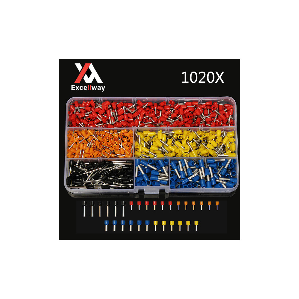 Excellway Ct05 1020Pcs Wire Copper Crimp Connector Insulated Cord Pin End Terminals 6901249757028