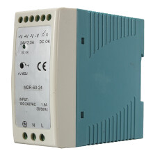 Alimentatore DC per guida DIN industriale uscita singola 60W 24V 2.5A 120mVp-p MDR-60-24