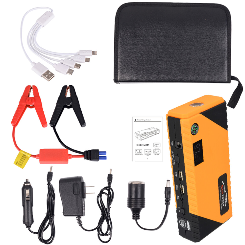 Jx08 800A 12000Mah 12V Car Jump Starter 4 In 1 Usb Power Bank Emergency Battery Booster Smart Clamp With Led Flashlight 6900082769847