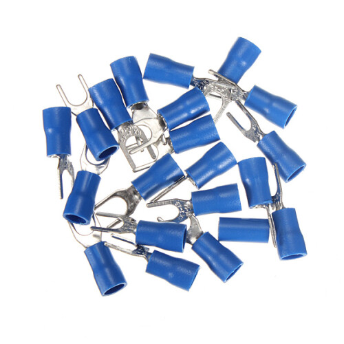20 Pezzi Terminali connettori a forcella crimp in blue con guaina termorestringente