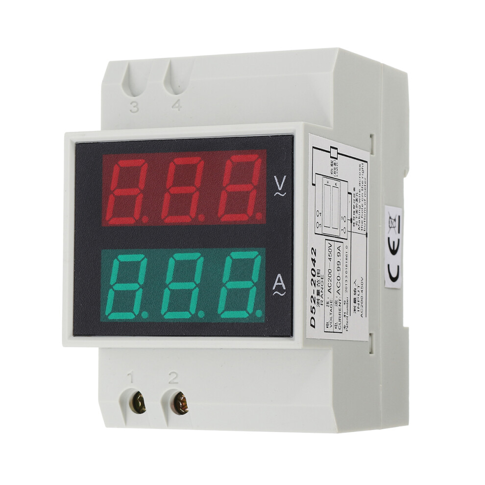 Ac 200-450V Din Rail Ac Led Dual Display Voltmeter Ammeter Voltage Ampere Gauge 3796737121091