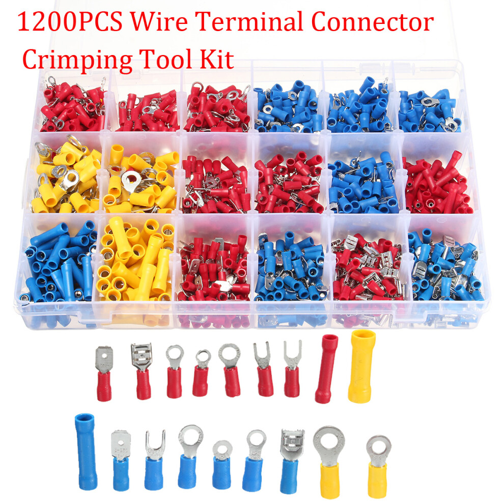 1200Pcs Assorted Insulated Electrical Wire Terminals Connectors Crimp Set 908969285493