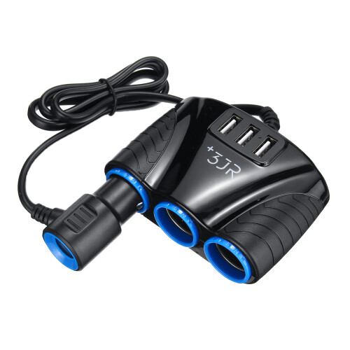 3 in 1 Triple Socket Voertuig Lader Auto Aansluiting Stroomplug USB Poort 1