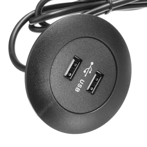 Dual USB Charging Panel Black Round with Blue LED for Sofa Lift Bed Table 1
