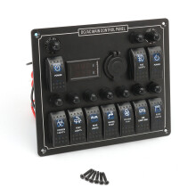 12 - 24 V 10 Gang Boot Marine Blau LED Kippschalter Panel Sicherungsautomat Voltmeter