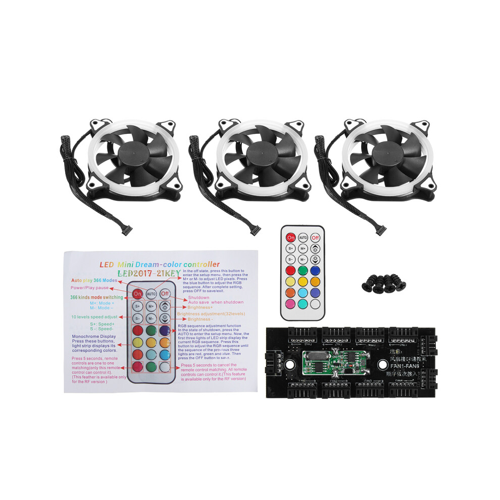 3Pcs 12V 120Mm Rgb Led Fan Cpu Coolers Radiators Pc Cooling Fan For Computer Cases With Ir Remote Gray 300742226097
