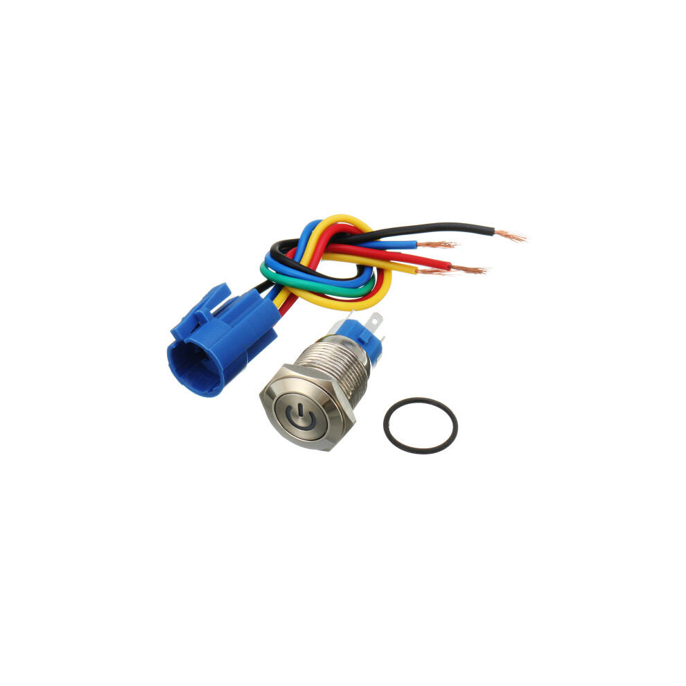 16Mm 12V Metal Push Button Switch Led Latching On/Off Socket Plug Wire Push Switch Red/Blue 6900159534705