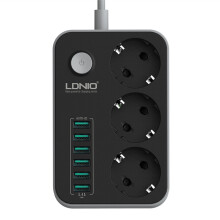 Powerstrip met overspanningsbeveiliging 3 AC - uitgangen en 6 USB - oplaadpoorten EU - norm
