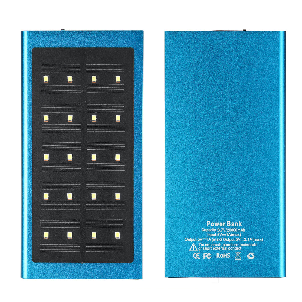 Ultrathin Solar Powered Battery Bank Usb Solar Charger 20000Mah Led Dual Usb Charger Light 608442140942