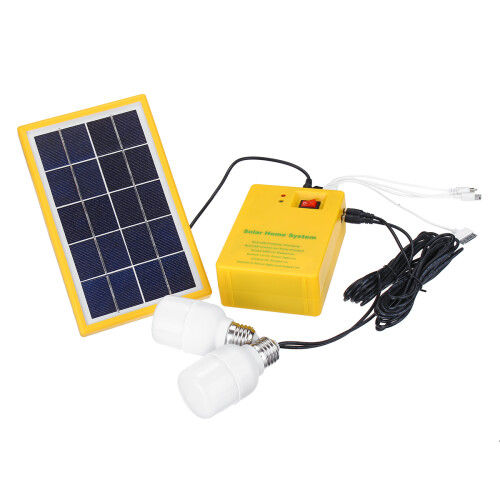 Solar Panel Generator System Portable Home Kit LED Light USB Charger W/ 2 Bulbs 1