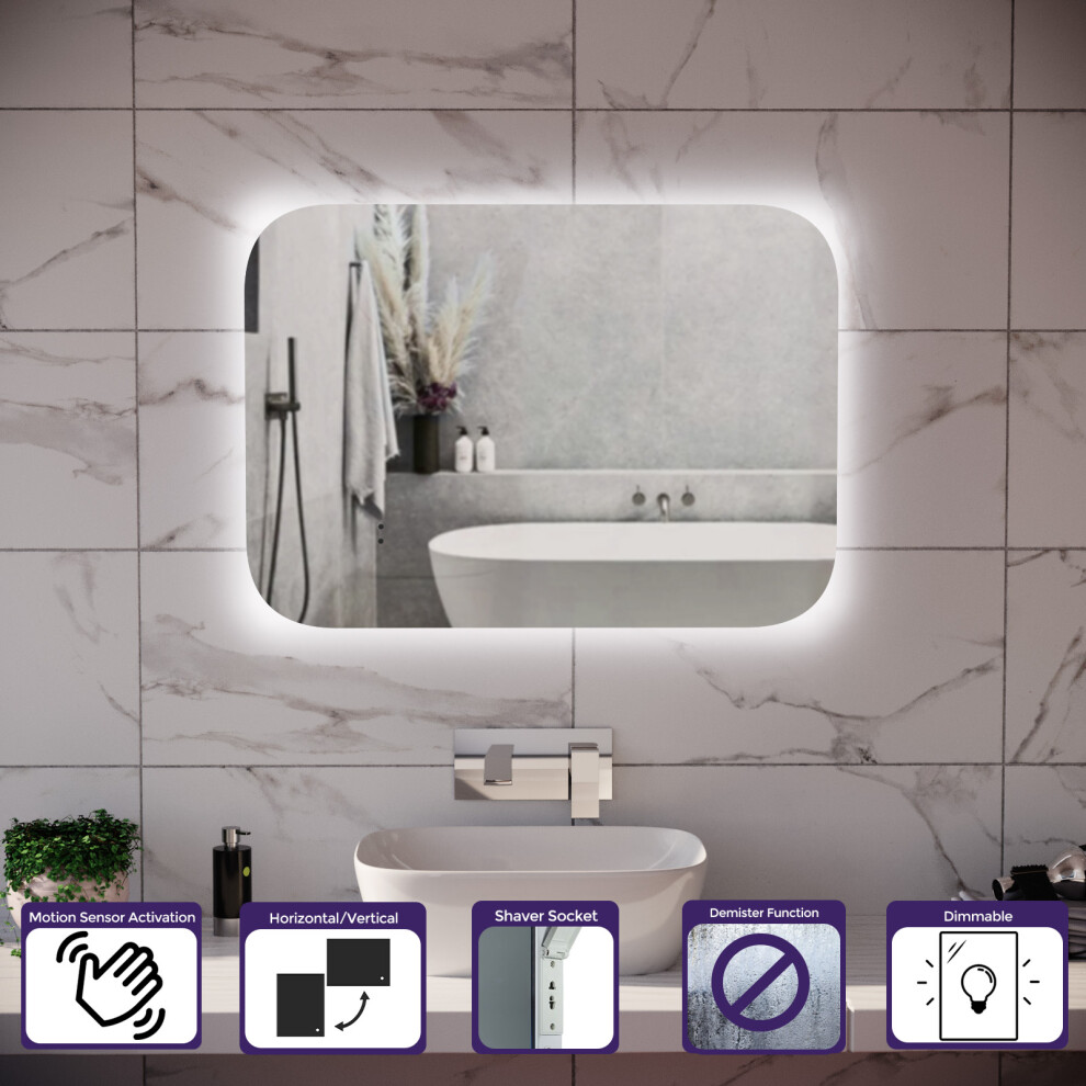 Nes Home Motion Sensor Bathroom Led Mirror Shaver Socket Demister 600 X 800Mm
