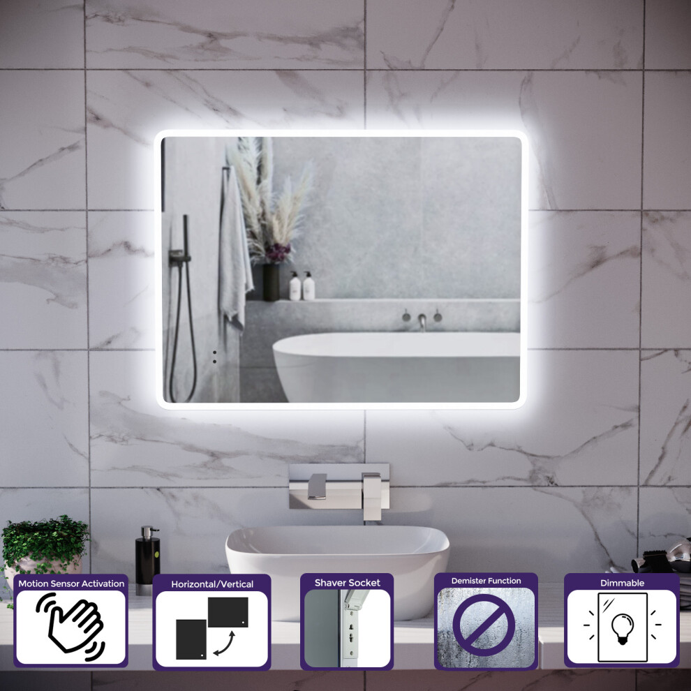 Nes Home Motion Sensor Bathroom LED Mirror Shaver Socket Demister 600 x 800mm