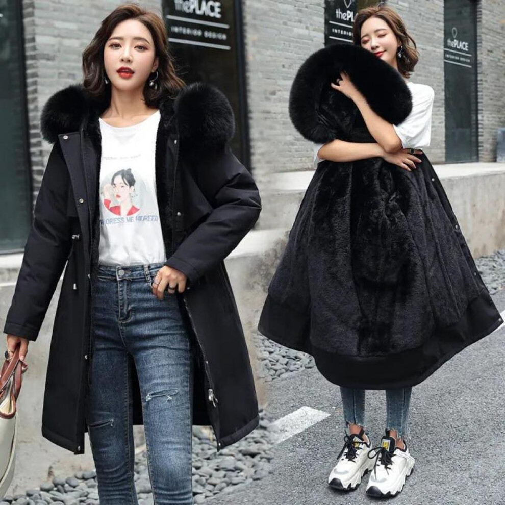 (black, L) Winter Jacket 2023 New Women Parka Clothes Long Coat Wool Liner Hooded Jacket Fur Collar Thick Warm Snow Wear Padded Parka 6XL