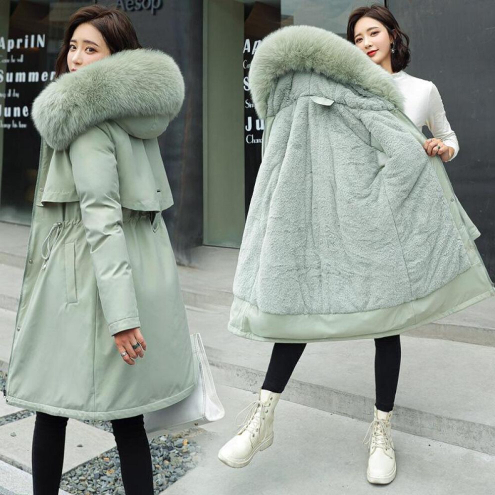 (green, 2XL) Winter Jacket 2023 New Women Parka Clothes Long Coat Wool Liner Hooded Jacket Fur Collar Thick Warm Snow Wear Padded Parka 6XL