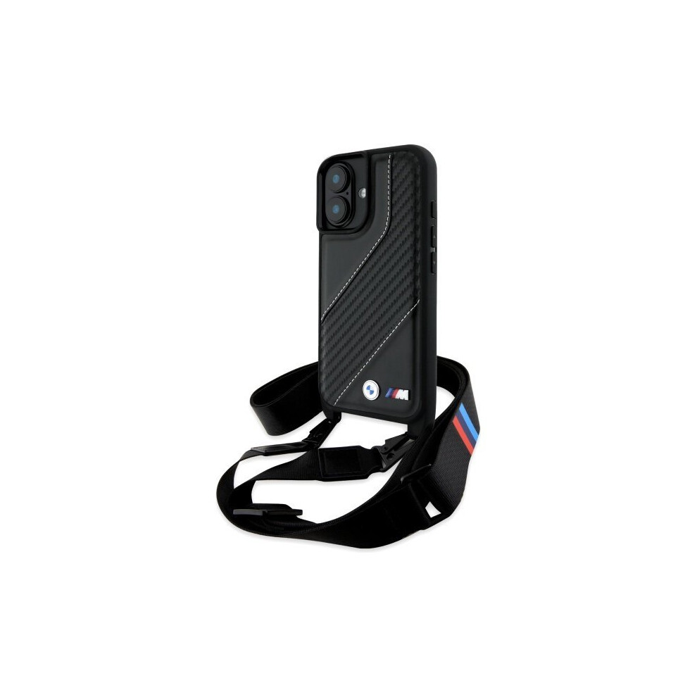 BMW M Series Carbon Stripe & Strap Case for iPhone 16 6.1" Black - BMHCP16S23PSCCK