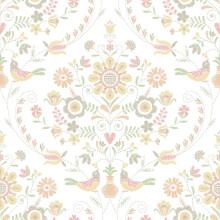 (Peach) Britt Woodland Damask Vinyl Wallpaper Fine Decor