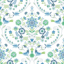 (Blue/Green) Britt Woodland Damask Vinyl Wallpaper Fine Decor
