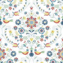 (Red/Blue) Britt Woodland Damask Vinyl Wallpaper Fine Decor