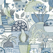 (Blue) Fika Blissful Birds Wallpaper Fine Decor