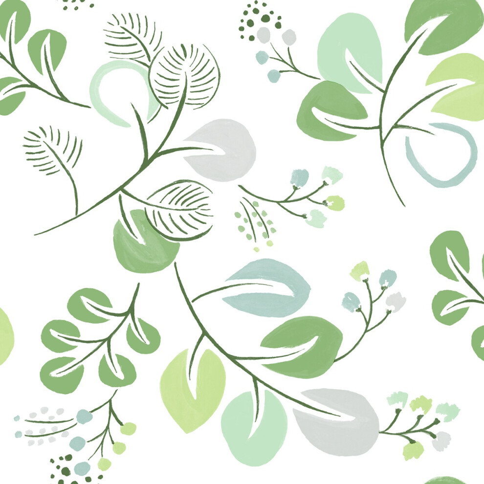 Fine Decor (Green) Jonah Leaf Trail Wallpaper Green