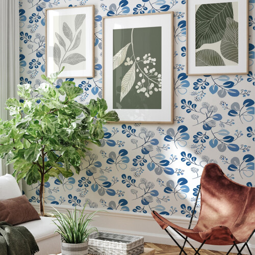 Fine Decor (Blue) Jonah Leaf Trail Wallpaper Fine Decor 1