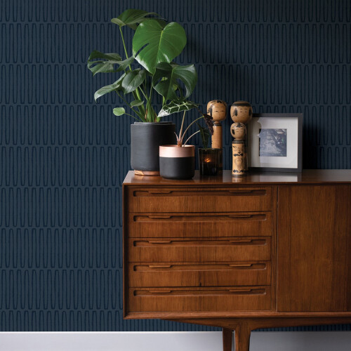 Fine Decor (Navy) Lars Retro Wave Vinyl Wallpaper Fine Decor 1