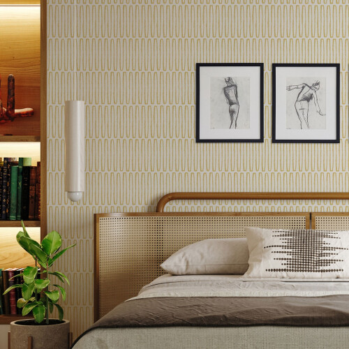 Fine Decor (Ochre) Lars Retro Wave Vinyl Wallpaper Fine Decor 1