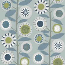 (Blue) Sisu Floral Geometric Wallpaper Fine Decor