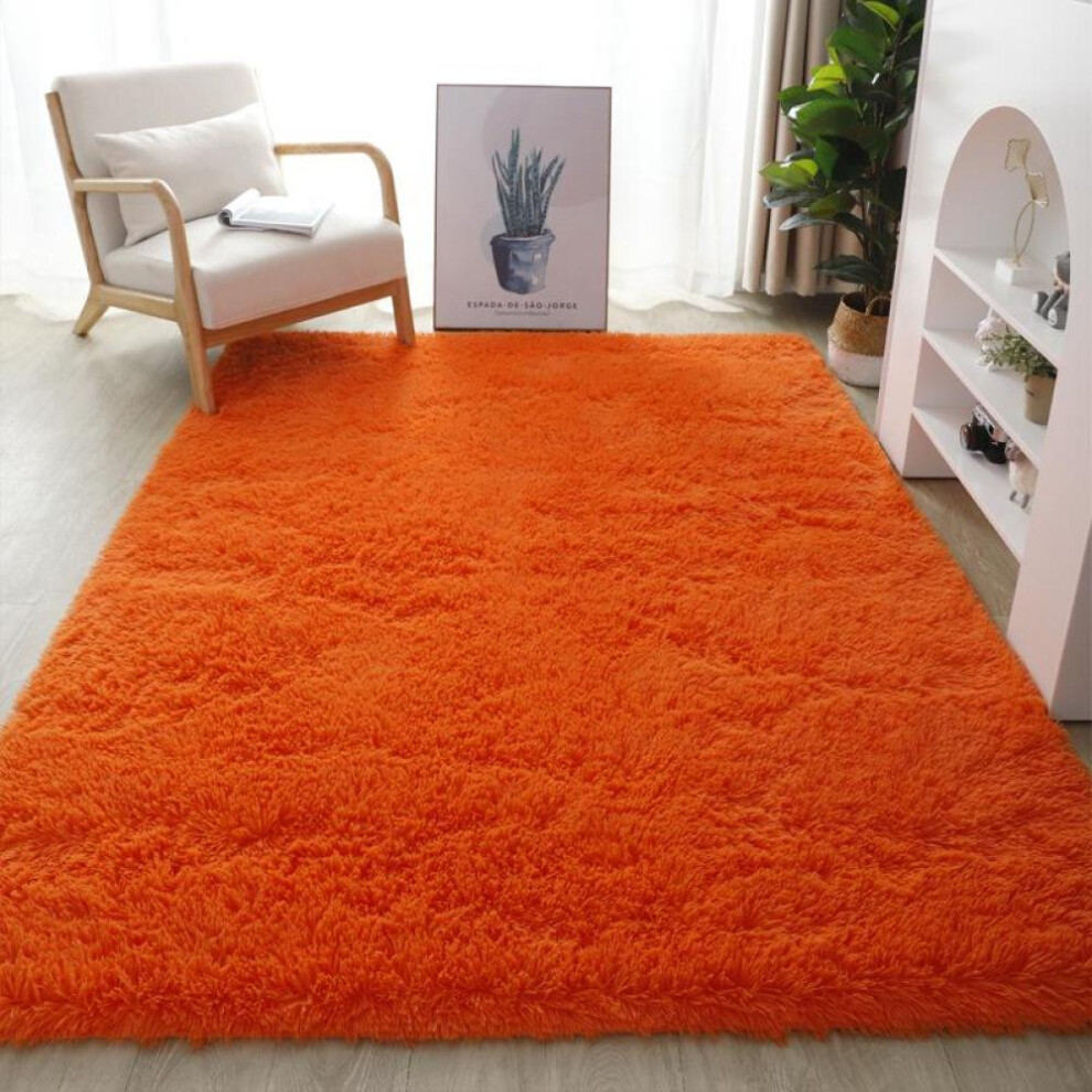 (orange, 140X200cm) Solid Plush Carpets For Living Room Long Piles Furry Carpets Bedroom Home Decor Shaggy Orange Yellow Thick Area Rugs For Kid Room Decoration