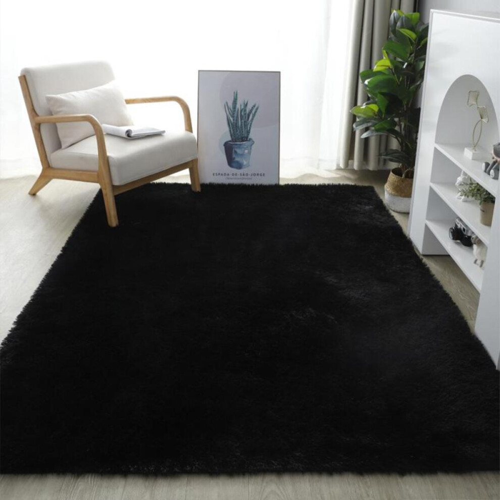 (black, 80X160cm) Solid Plush Carpets For Living Room Long Piles Furry Carpets Bedroom Home Decor Shaggy Orange Yellow Thick Area Rugs For Kid Room Decoration