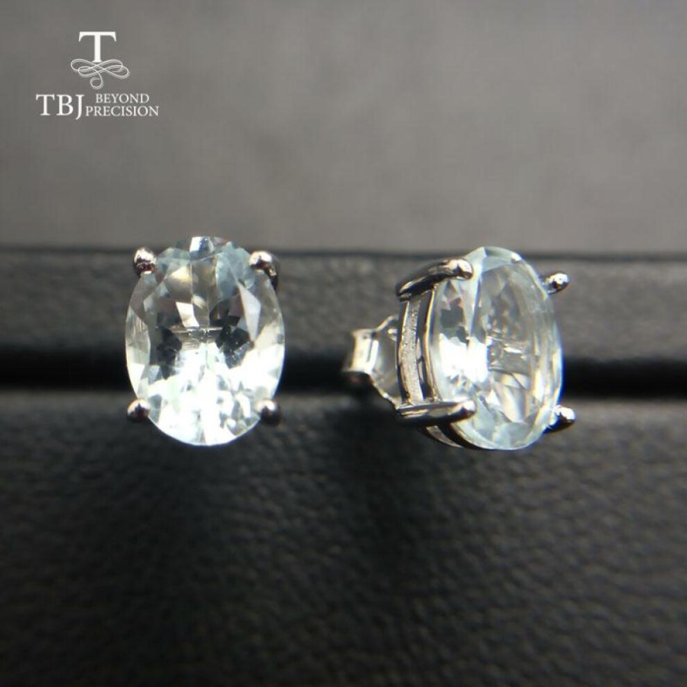 (green, s) Natural Aquamarine Gemstone Earring Simple Small Classic Earrings In 925 Sterling Sliver For Girls Women As Engagement Gift