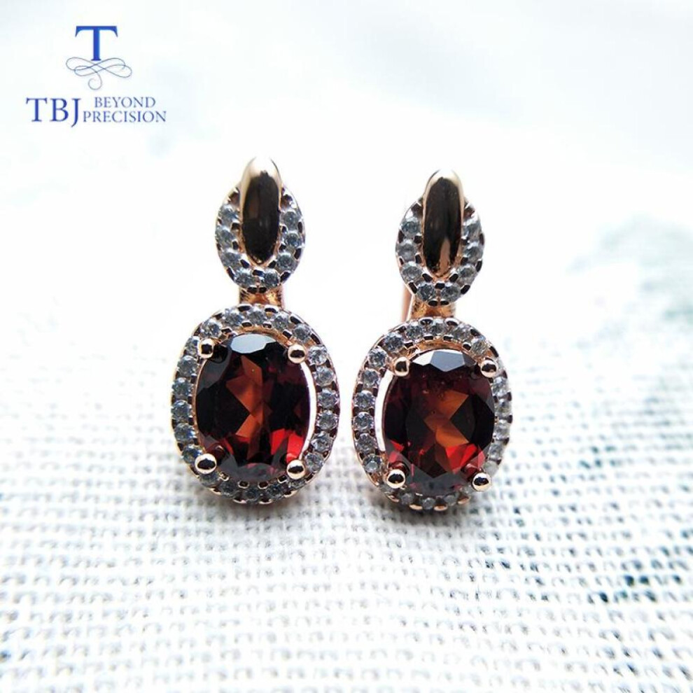 (red) Bolaijewlry 925 Silver Earring With Natural Mozambique Garnet Oval 6*8 Natural Gemstone Garnet Earring For Women