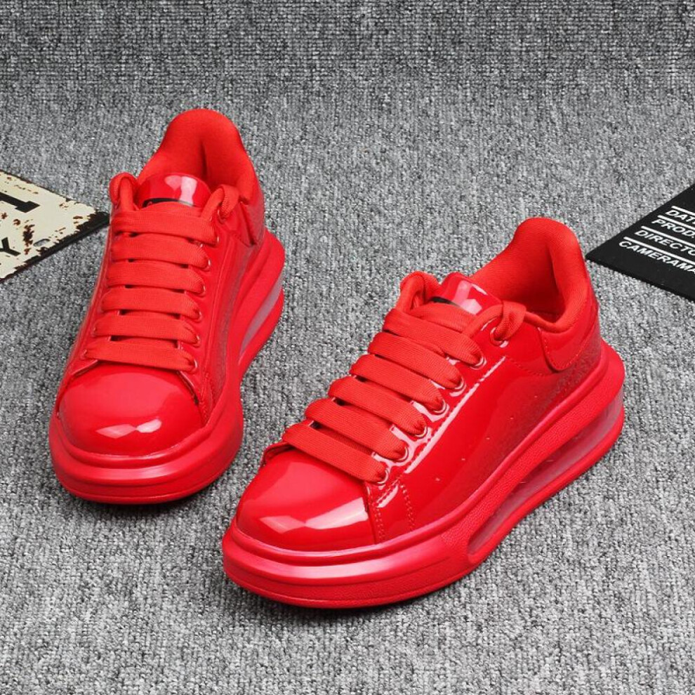 (red, 40) Bright Patent Leather Small White Shoes Women&apos;s Couple&apos;s Thick-soled Platform Shoes Women&apos;s Sneakers