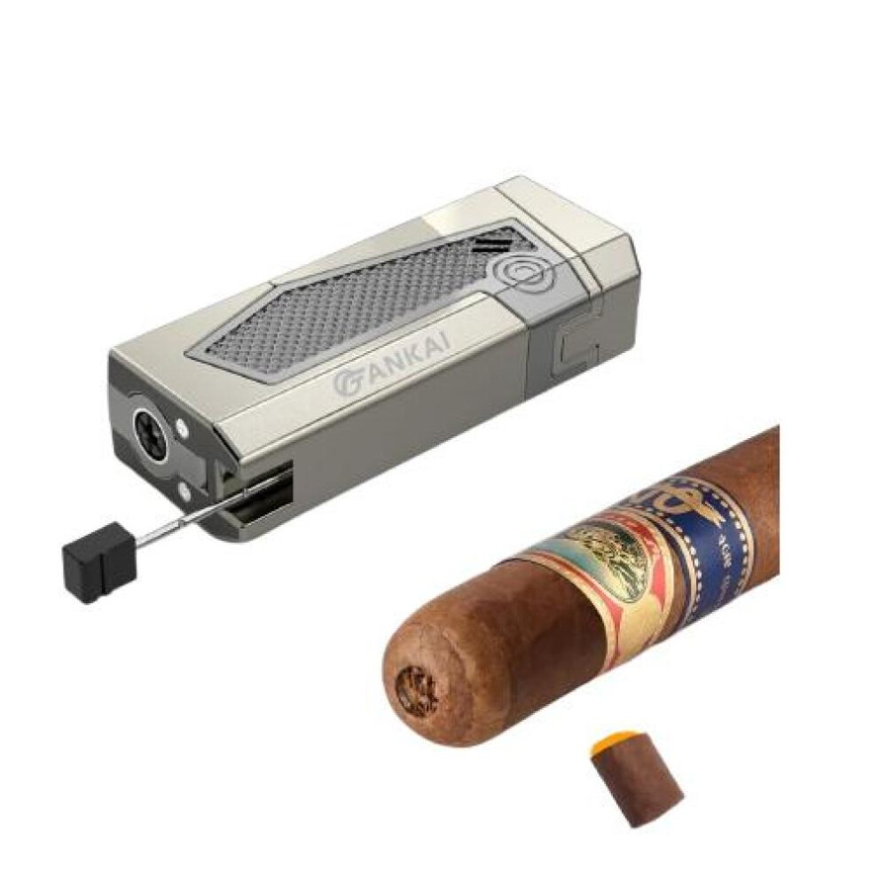 Yeuligo Grey (Grey) Cigar Lighter 4 Torch Jet Flame And Holder