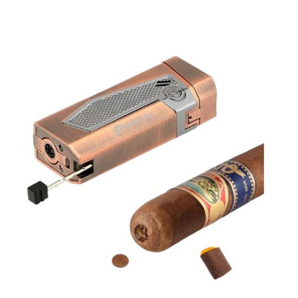 Yeuligo Bronze (Bronze) Cigar Lighter 4 Torch Jet Flame And Holder